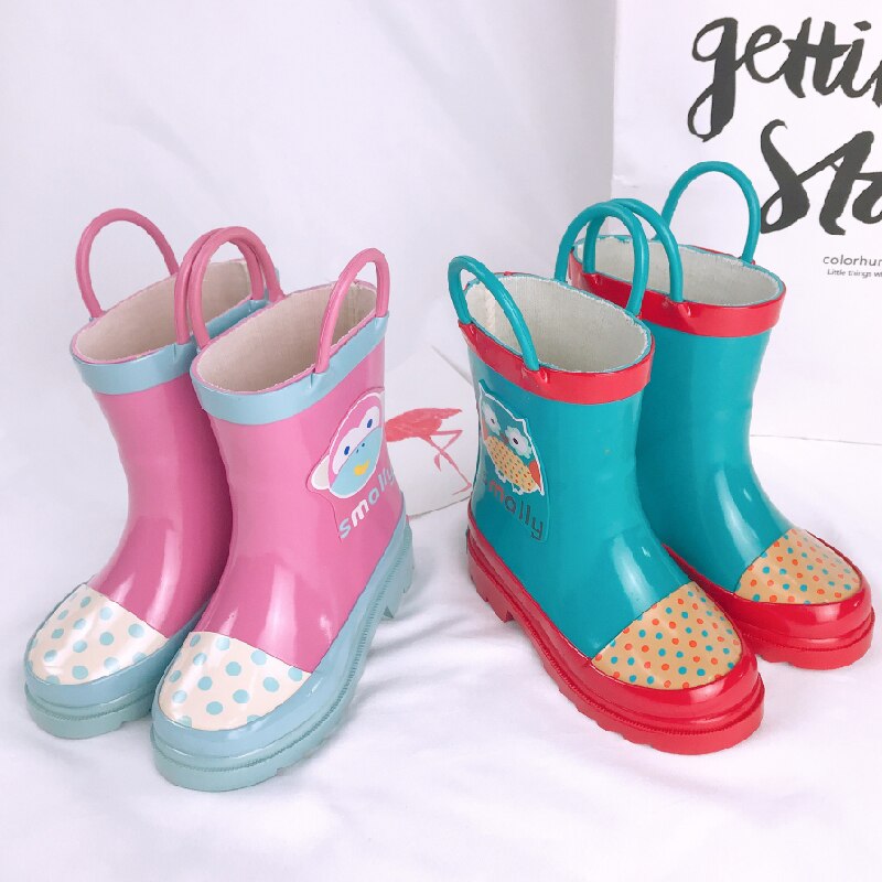 Kidshandle punho-it chuva bota sapato bonito dos desenhos animados da criança do bebê botas à prova dwaterproof água crianças sapatos de borracha crianças tornozelo bota para menina menino