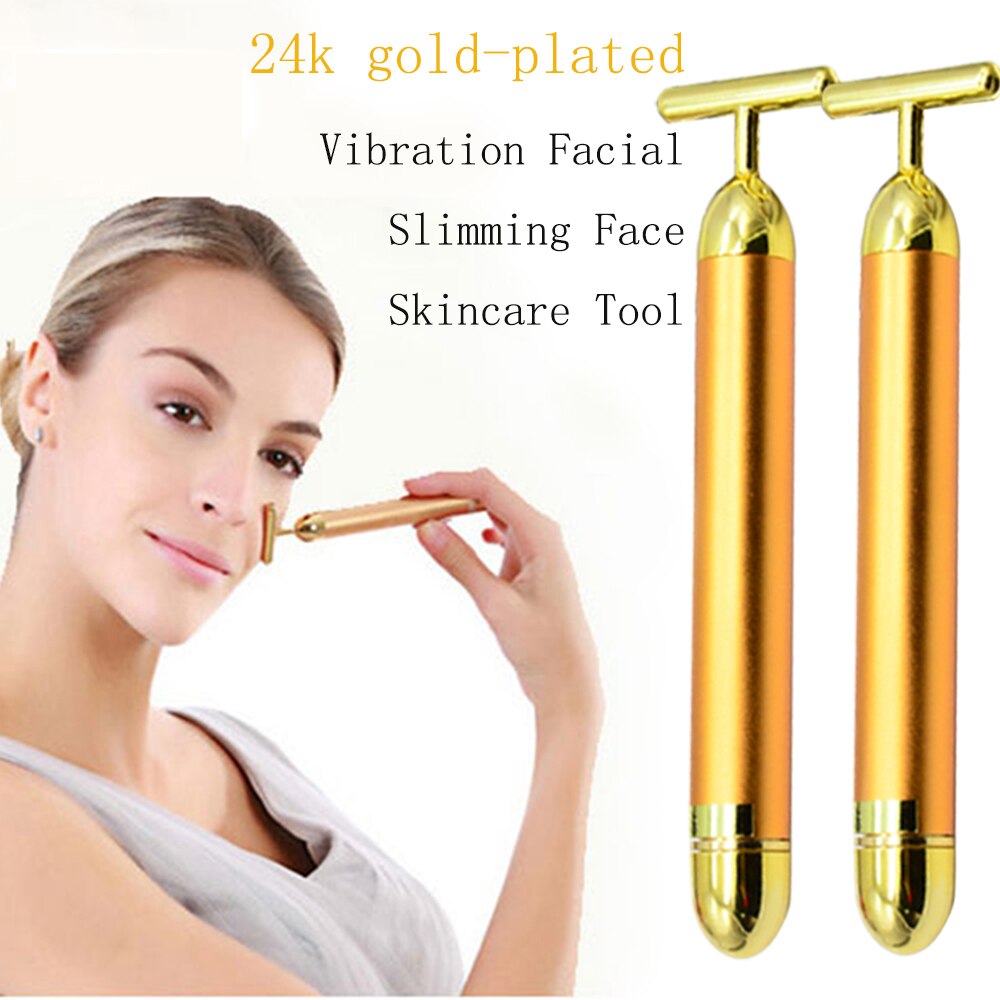 24K Gold Vibration Facial Afslanken Gezicht Schoonheid Bar Pulse Verstevigende Facial Roller Massager Lift Huidverstrakking Rimpel Stok