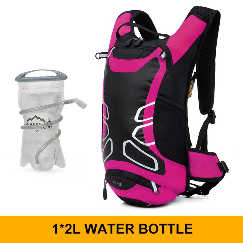 Ultra-light 15-liter bicycle backpack, mountain (MTB) or road bike cycling water bag, 2 liter water bag: Pink red 2L