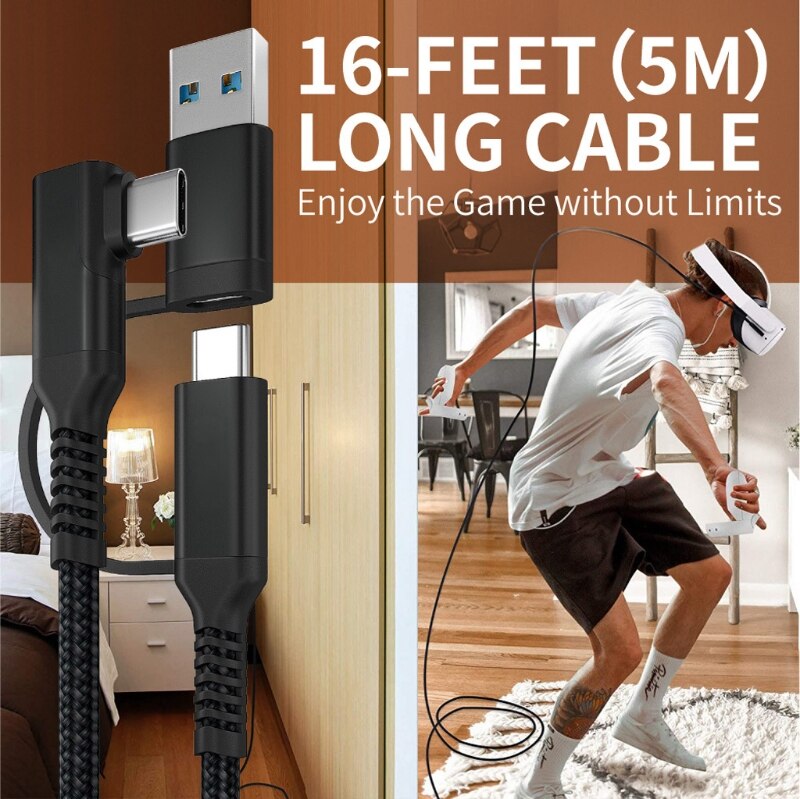 K3nb hochgeschwindigkeits-datenübertragungs-ladekabel 3m 5m geeignet für oculus quest vr gaming-headset und gaming  pc 10 ft 16 ft
