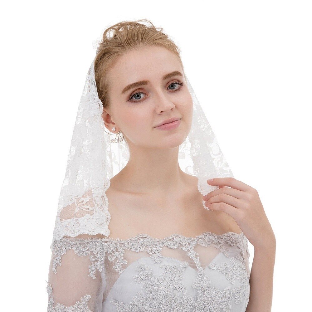 Voile en dentelle florale pour femmes musulmanes, écharpe courte couvrant la tête, style catholique, pour mariée musulmane