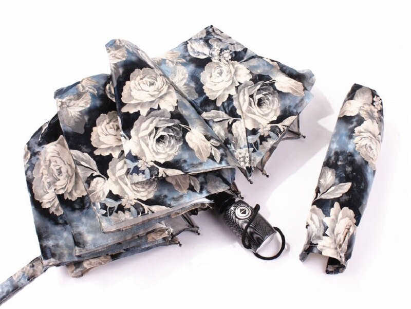 10K silny wiatr kreatywny wzór retro piękny obraz kobiety róża 3-składany parasol automatyczny parasol na słońce i deszcz