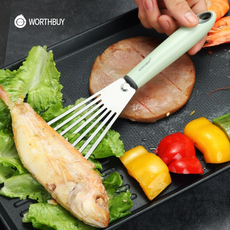 Kitchen Spatula Stainless Steel Kitchen Utensils Plastic Handle Kitchenware Meat Food Spatula Shovel Barbecue Tools
