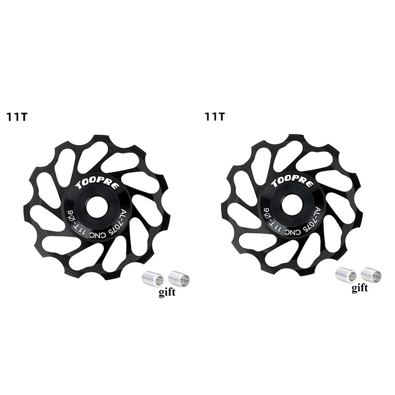Bicycle Ceramic Guide Pulley Rear Derailleur Aluminum 11T MTB Road Bike Guide Ceramics Bearing Jockey Wheel Bicycle Accessories: 2pc black