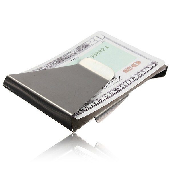 Slanke Roestvrij Staal Dubbelzijdig Money Clip Wallet Credit Kaarthouder: Default Title