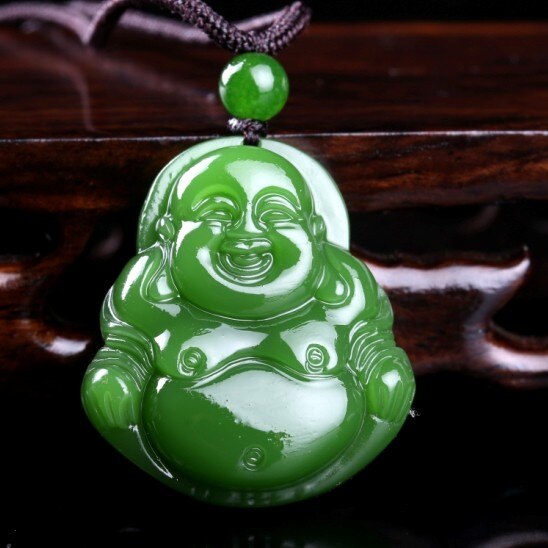 Pendentif bouddha chinois xinjiang en Jade vert, grand ventre, collier, bijoux, accessoires de , sculpté à la main, amulette porte-bonheur pour homme et femme