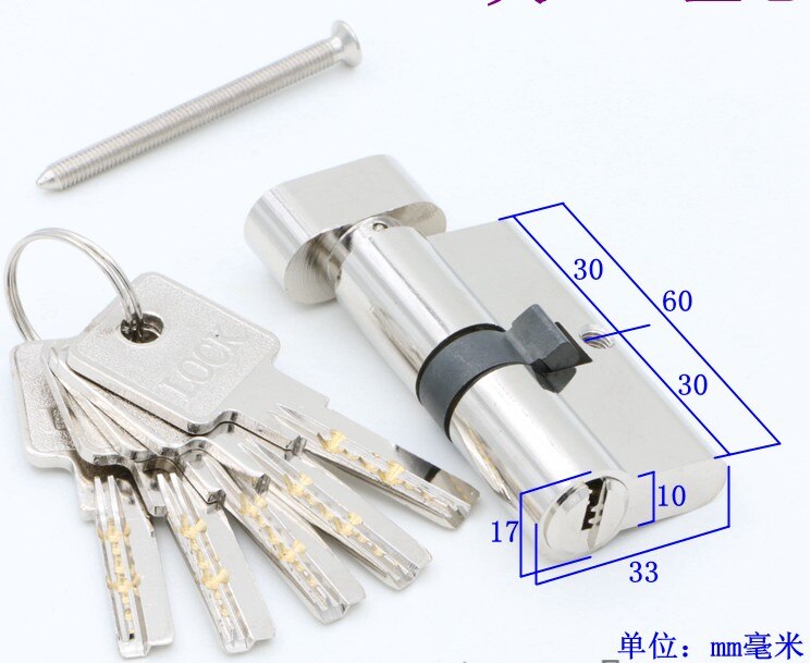 Door Hardware 60 70 80 90mm Security Copper Door Lock Cylinder Interior Bedroom Living Lock Handle Brass Key Locking