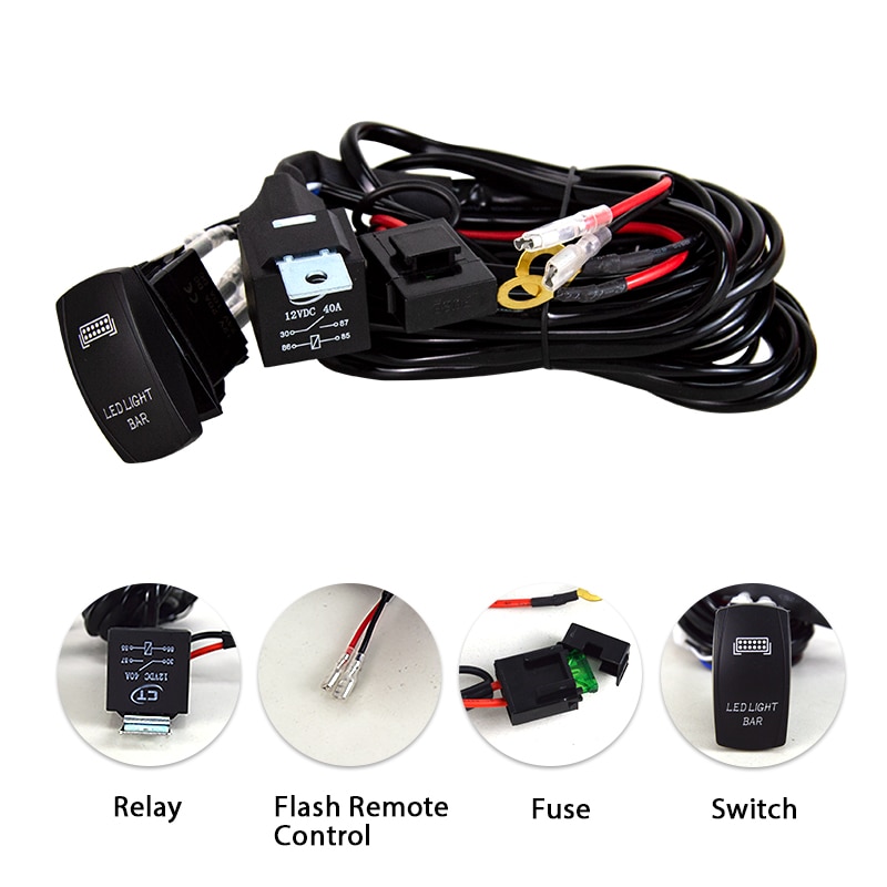 Willpower Car LED Light Bar Wire 3M 12V 40A Relay Fuse Wiring Harness Relay Loom Cable Kit for Auto Driving Offroad Work Lamp