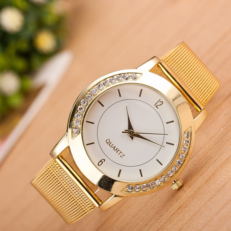Horloge Vrouwen Crystal Golden Rvs Analoge Quartz Horloge Goud Zilver Horloge Kol Saatleri