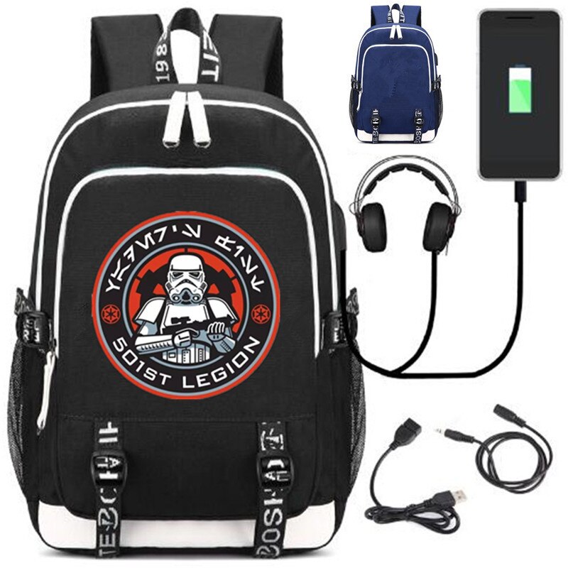 Star War Rucksack Backpack Fans Bag W/ USB Port / Lock Headphone Travel Laptop Student School Bags: Style 2 / Blue Bag