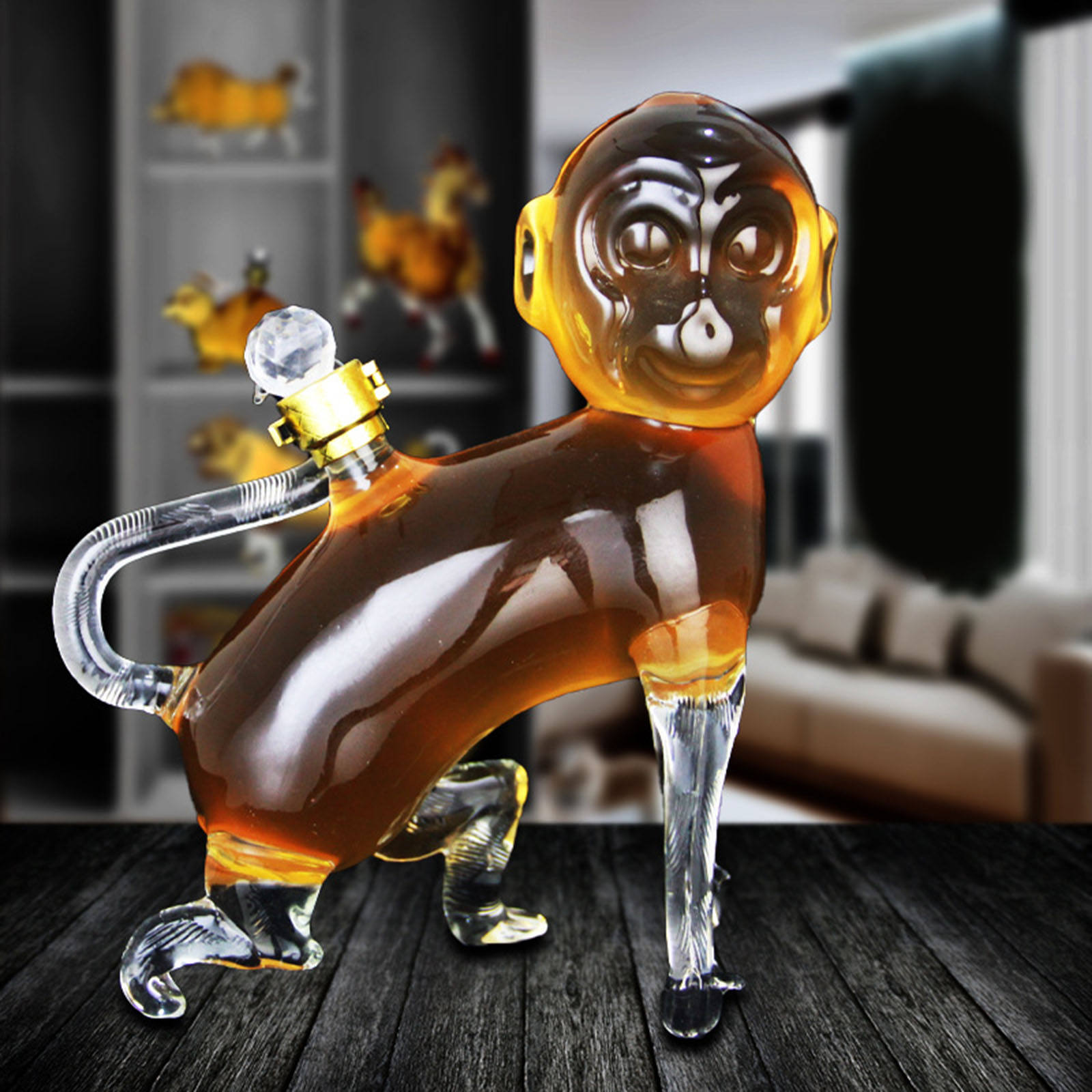 Monkey Shaped Whisky Decanter Clear Hand-Blown Glass Novelty Liquor Dispenser for Entertaining Drinkware Xmas Adults