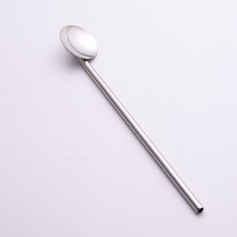 Eco Friendly 304 Stainless Steel Reusable Straws Spoon Beer Drinking Straws Coffee Straws Spoon 190mm: Silver