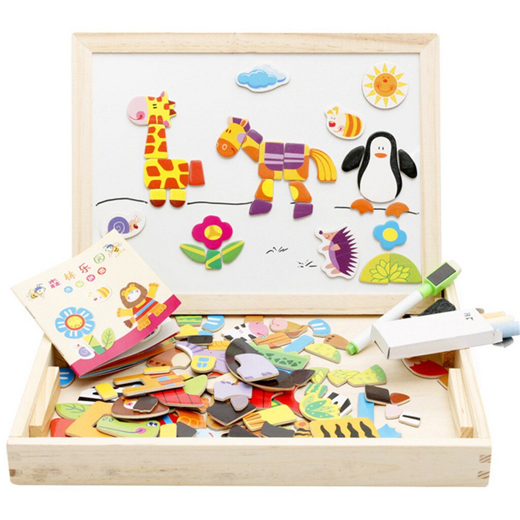 COMPUDA Pädagogisches Holz Spielzeug freundlicher Kleinkinder Magnetische Zeichnung Bord Rätsel Spiele