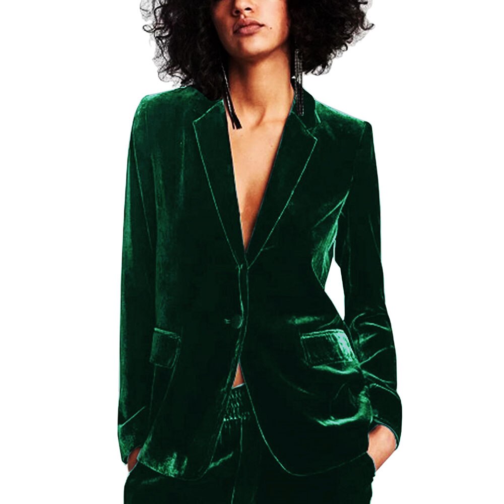 Sebowel verde escuro veludo feminino blazer jaqueta terno elegante casaco feminino fino casual senhora do escritório negócios blazers feminino S-XXL: M