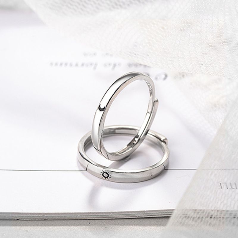 Zon En Maan Minnaar Paar Ringen Set Eenvoudige Mannen Vrouwen Ring Engagement Bruiloft Sieraden