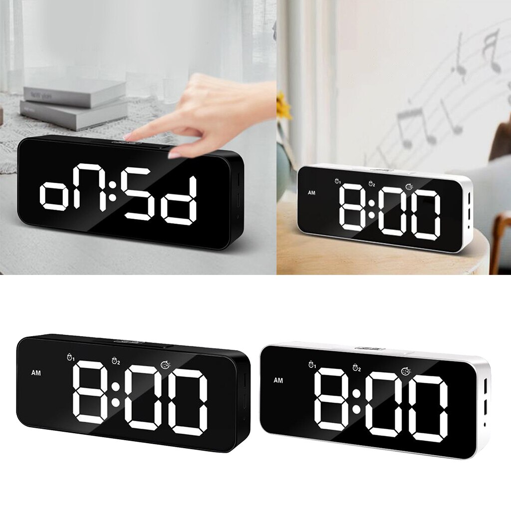 Digital Alarm Clock,Large LED Display with Dual USB Charger Ports ,Easy Snooze Function, Modern Mirror Desk Wall Clock