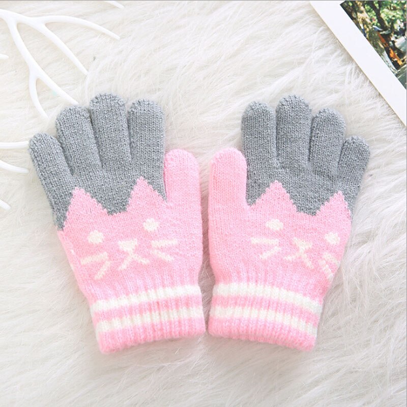 3-8 Years Children Winter Gloves Baby Girls Boys Cartoon Knitted Thick Warm Mittens Kids Gloves