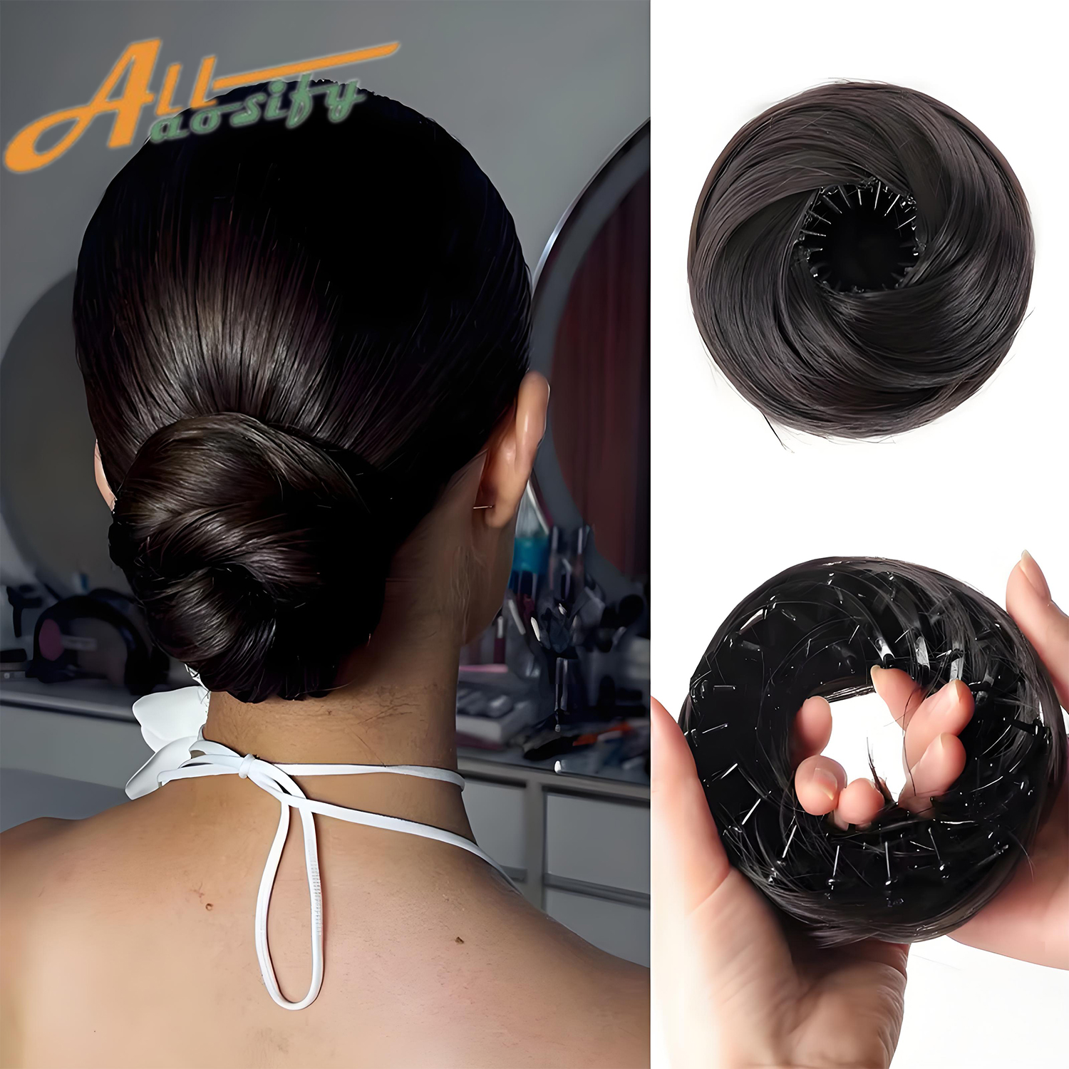 Clip sintetica nelle estensioni del panino per capelli disordinati Mini ciambella Updo posticci per donne Ragazze Chignon retrattili a forma di nido d'uccello