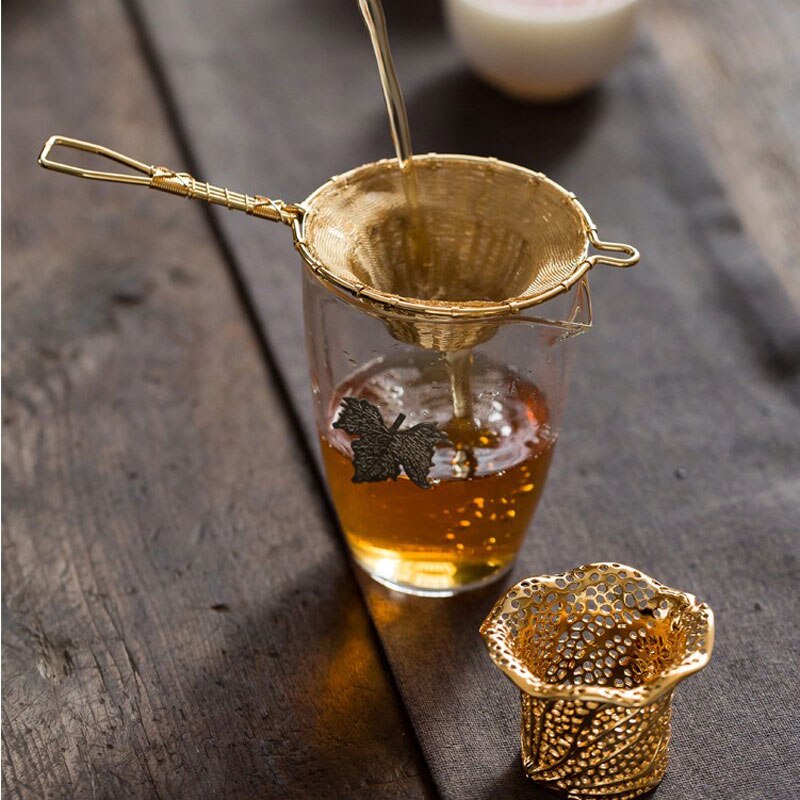 Filtro de té hecho a mano, coladores de hojas de cobre, colador de té, accesorios, juego de té