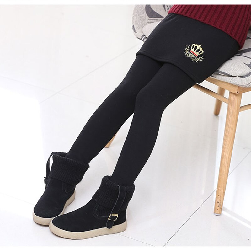 Babymeisjes winter warme broek kinderen lange broek met rok fluwelen dikke meisjeskleding kind patroon kinderen effen leggings