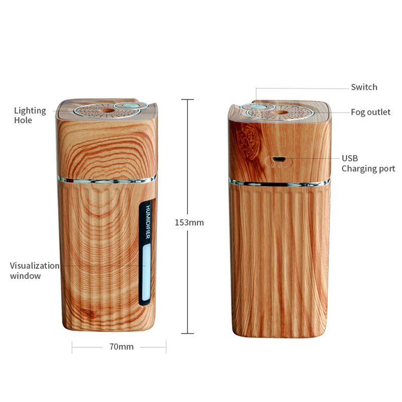 Electric Humidifier Aroma Oil Diffuser Essential Ultrasonic Wood Grain Air Humidifier USB Mini Mist Maker LED Light