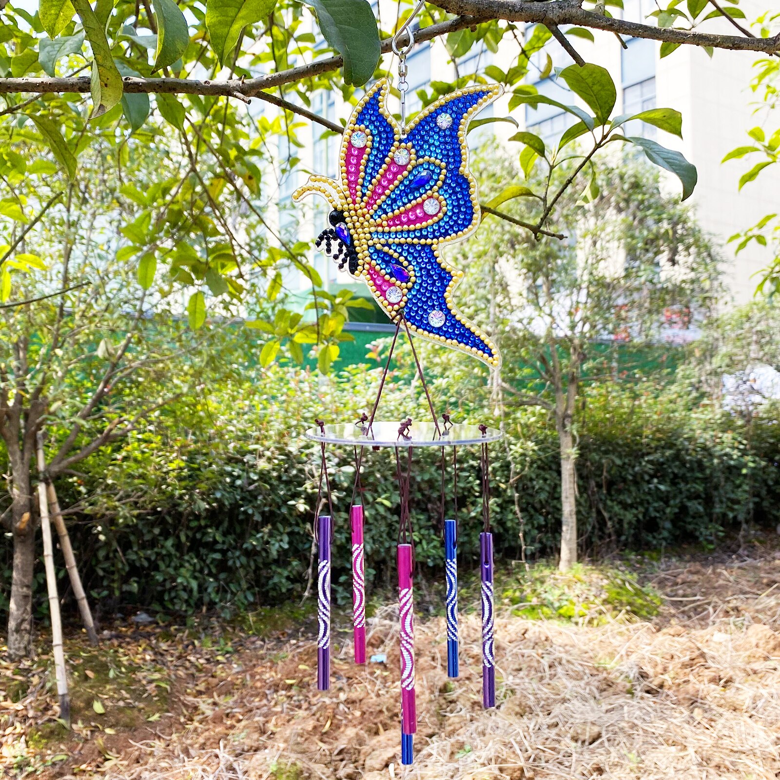 Pintura de diamante completa de doble cara, campana de viento giratoria, mariposa, Libélula, decoración de ventana, mosaico hecho a mano, artístico