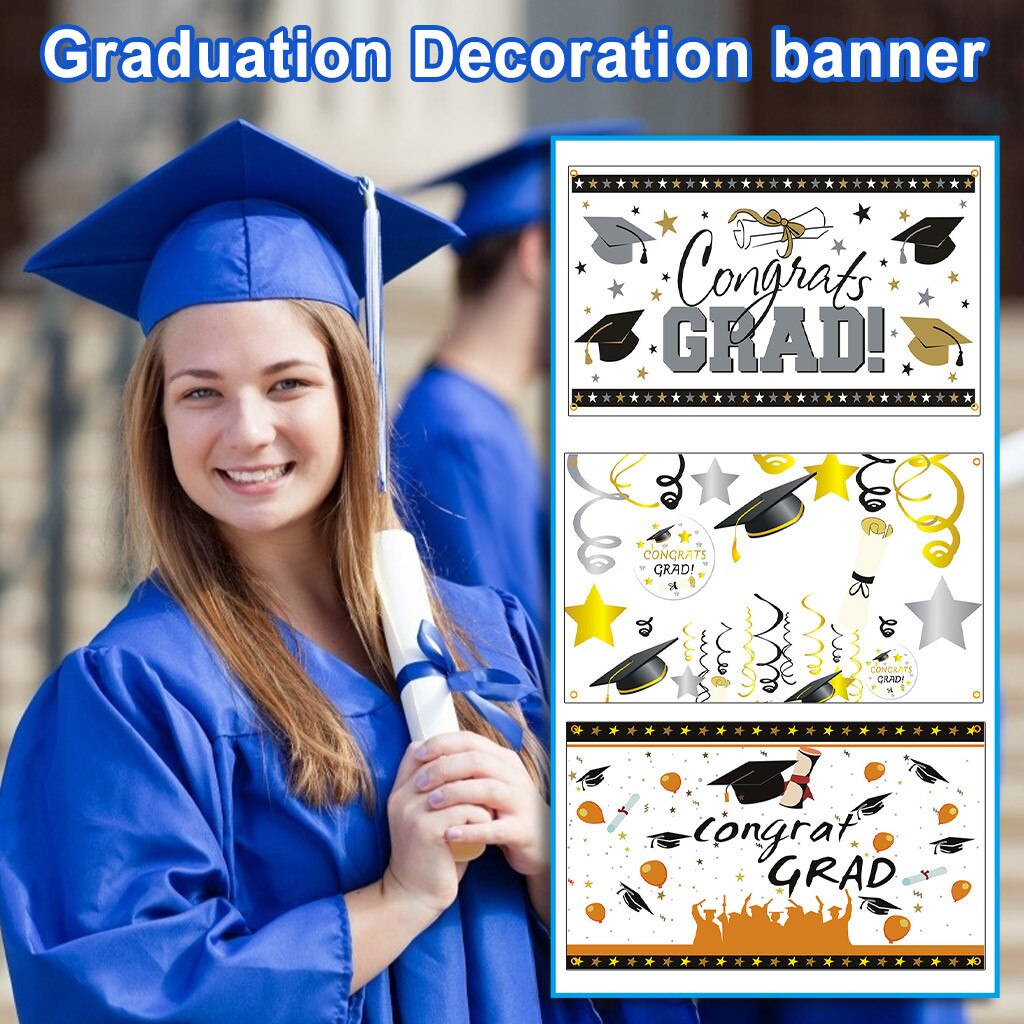 Diy Geadution Wall Banner Handmade Graduation Congrats Letters Pattern Background CLASS Party School Decoration Accessory