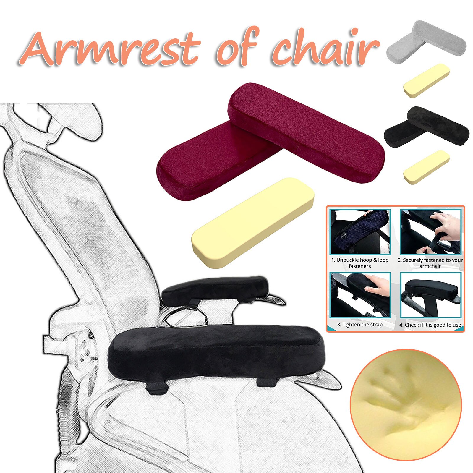 2pcs Chair Armrest Pads For Home or Office Chairs For Elbow Pressure Relief Chair Armrest Pads and Memory Foam Forearm Pillow