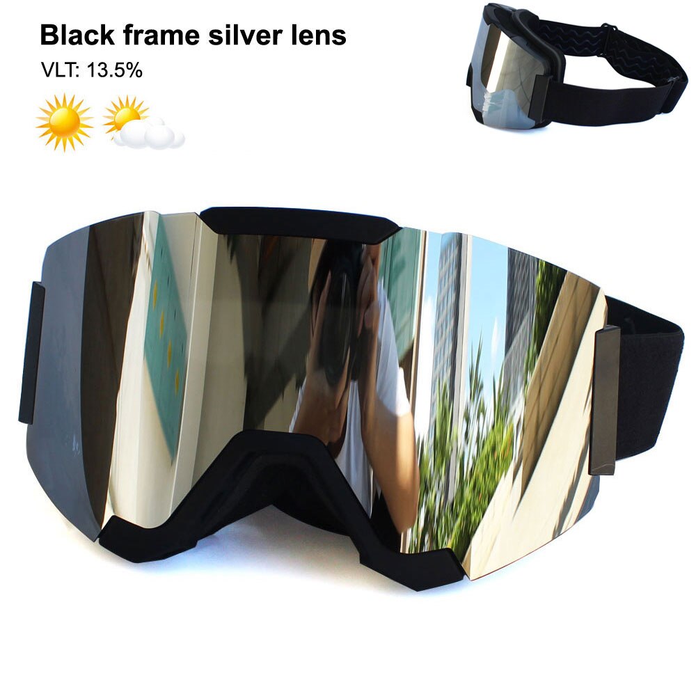 Magnetic Ski Goggles Double Layer Polarized Lens Skiing Anti-fog UV400 Snowboard Goggles Men Women Ski Glasses Eyewear: Black Silver