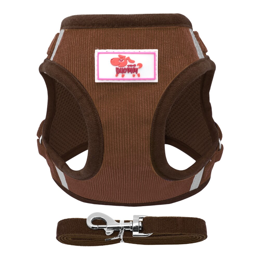 Myk liten hundesele valp katt mesh sele og båndsett justerbar til små mellomstore hunder chihuahua yorkshire bamse rosa xs-l: Brun / Xs