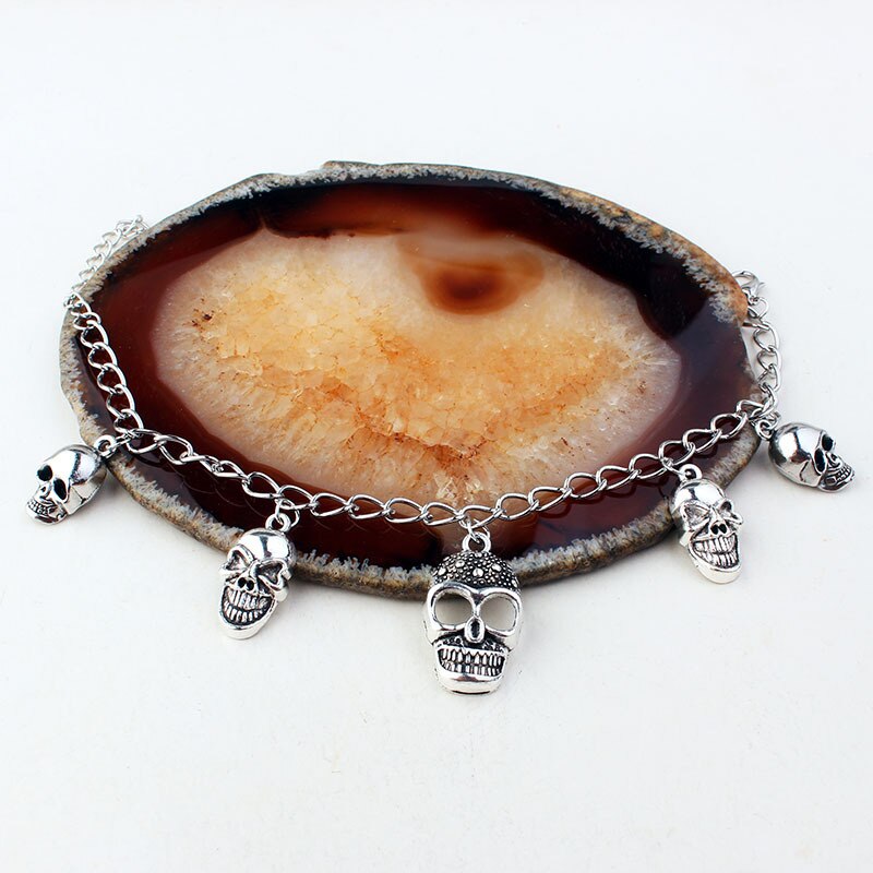 Bracciale alla caviglia con teschio per donna scheletro gotico stregoneria braccialetti Color argento sulla gamba estate spiaggia catena gioielli VGA006