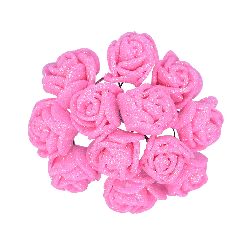 36 stk 2cm skinnende glitter skum rose kunstig blomst dekorativ buket krans bryllupsfest dekoration: B02