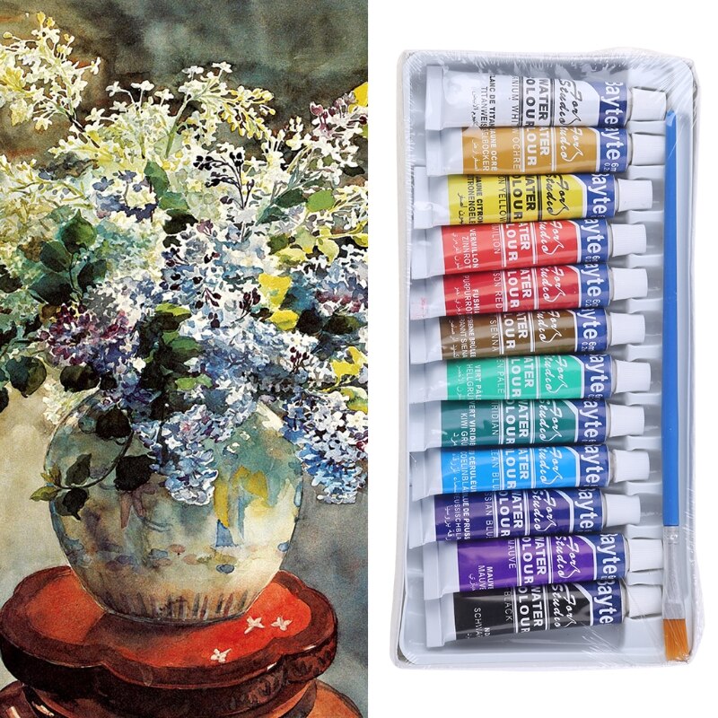 12 Colors Tubes 6ml Paint Tube Drawing Painting Watercolor Pigment Set With Brush Art Supplies