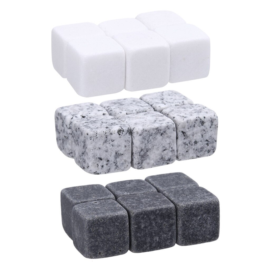 6pcs/Set Natural Whiskey Stones Set Sipping Ice Mold Whiskey-Stones Whisky Rock Cooler Party Wedding Barware Bar Tool
