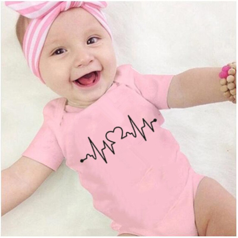 Chanpoésie – barboteuse à manches courtes pour -né, 4 couleurs, vêtements pour bébé, imprimé amour, combinaison pour bébé garçon et fille: Rose / 18M