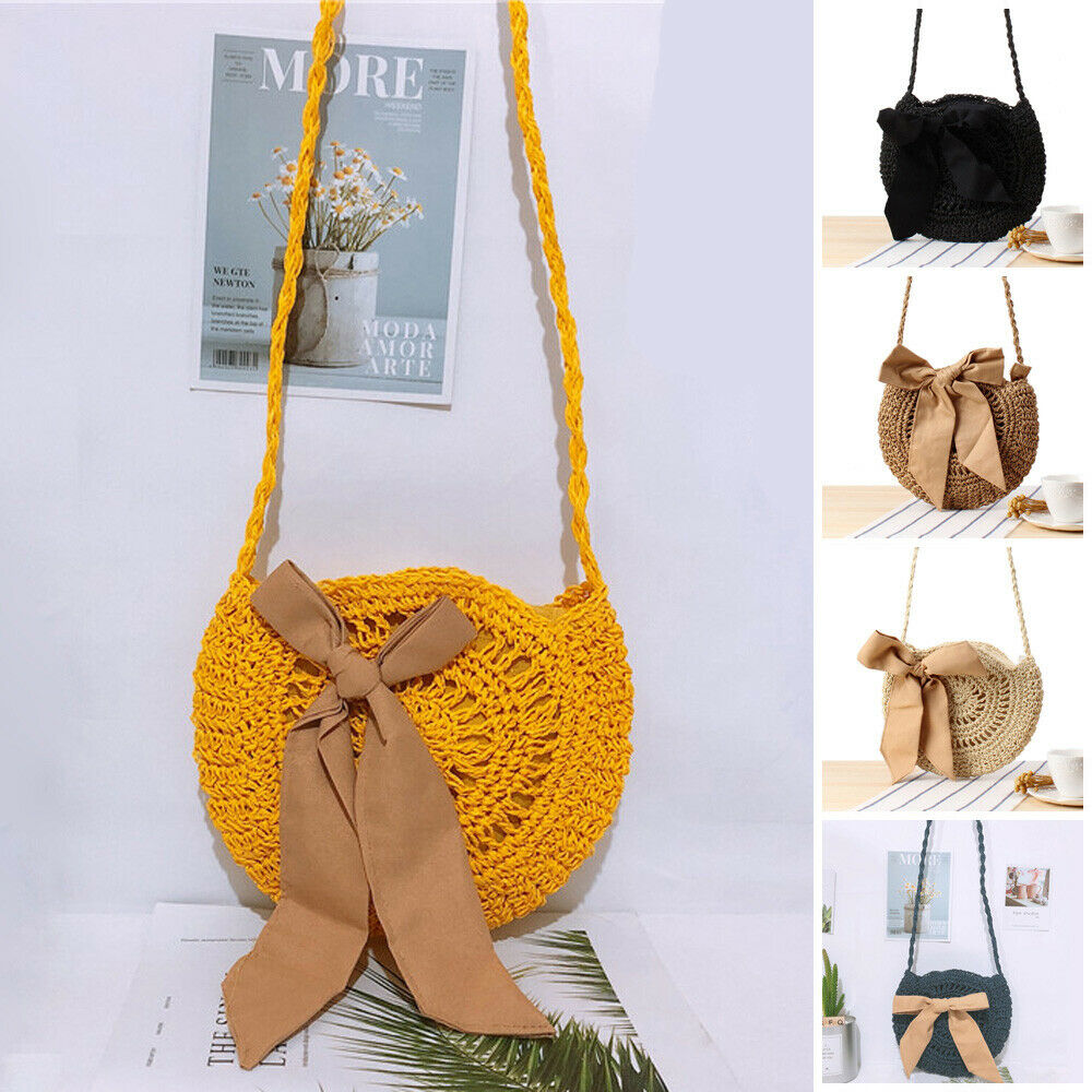 Women Bag Handmader Rattan Straw Bag For Woven Round Handbag Lovely Crossbody Summer Travel Beach Bag