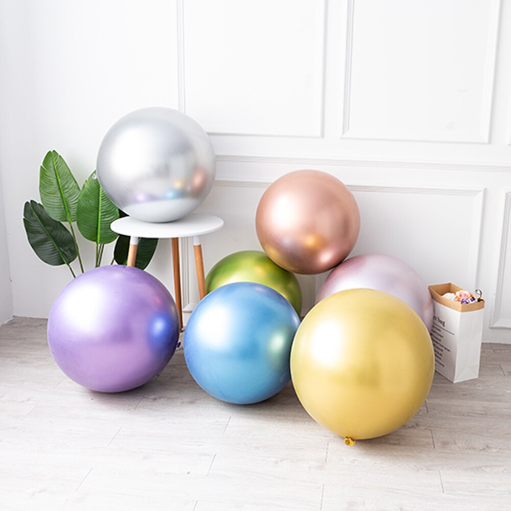 GIHOO 1pcs 36 Inch Metallic Latex Balloon Oversized Round Rose Gold Chrome Balloon For Baby Shower Wedding Birthday Party Decora