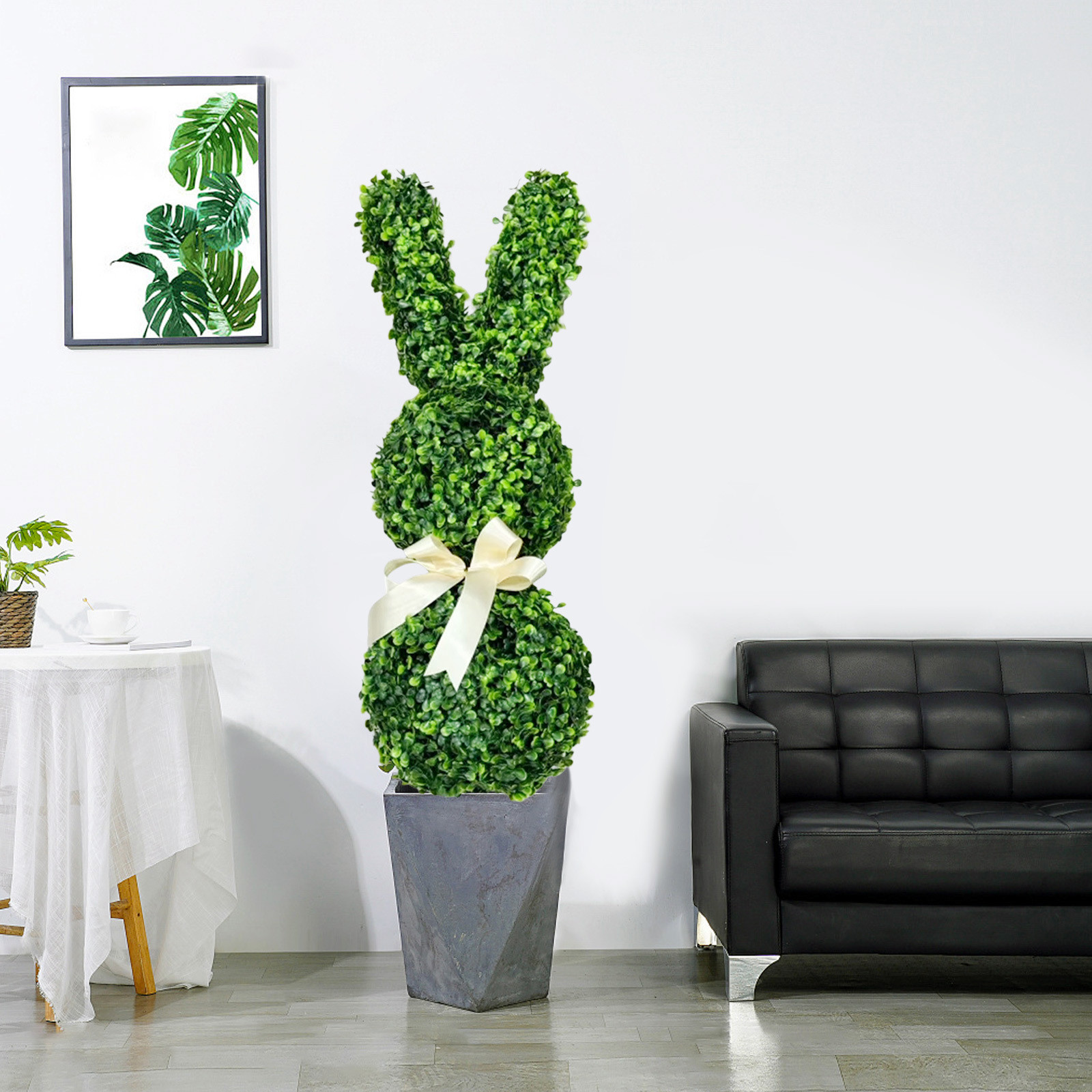 Conejito artificial topiario, conejo verde de Pascua, árbol topiario, planta de conejito verde de imitación para decoración de Patio de porche de primavera de Pascua