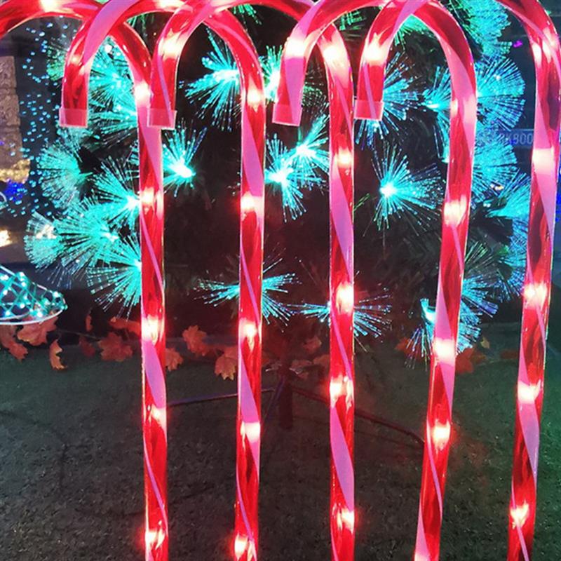 4 Stuks Solar Led Kerst Candy Cane Pathway Lichten Kerst Landschap Gazon Lampen Outdoor Kerstversiering