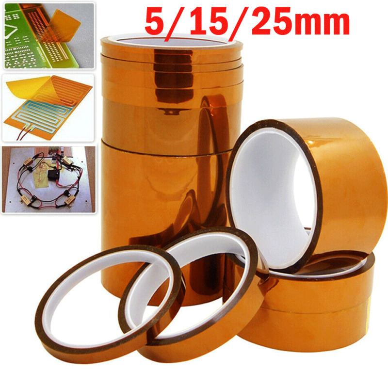 Gold Heat Resistant Tape 5/15/25mmX33m 100ft Kapton Adhesive Tapes BGA High Temperature Polyimide Gold for Electronic Industry