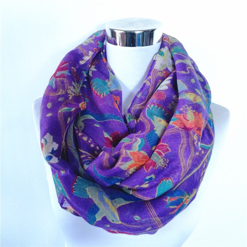 Magpie Bird print Viscose Match Ipek Esarp loop Scarves Flower Infinity Scarf spring Wraps ring scarf for women: AXHNWB06