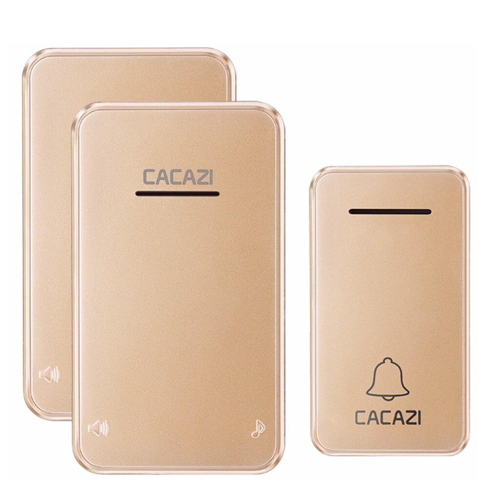 CACAZI – sonnette sans fil auto-alimentée, carillon, prise US/EU, 1/2 boutons, 1/2 récepteurs, sans batterie: 1 button 2 receiver / EU