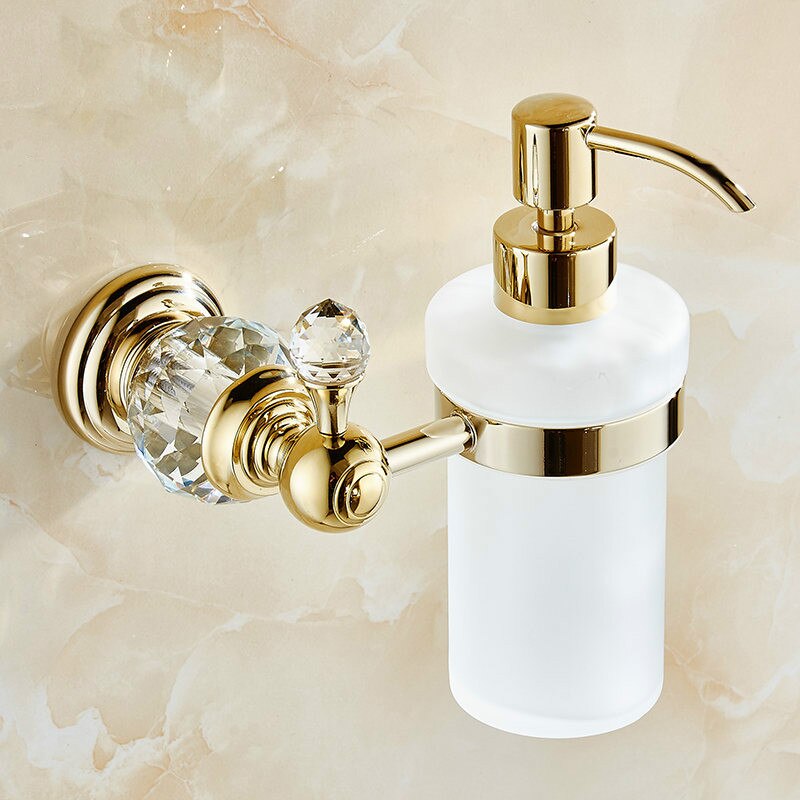 Solid Brass Crystal Bathroom Accessories Set Polish Finish Gold Bathroom Hardware Set Europe Antique Bathroom Products ST1: Soap dispenser