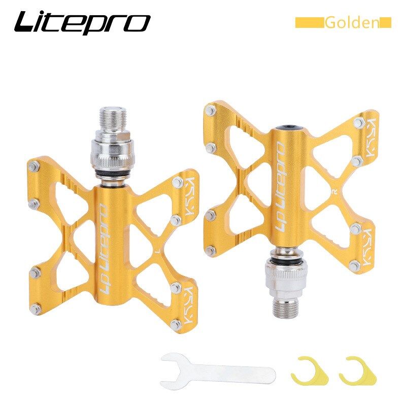 LP Litepro K5 Fahrrad schnell Freisetzung QR Pedal MTB Lagerbier Pedale Falten Straße Fahrrad Antislip extra Große Größe für Mann große Fuß: golden