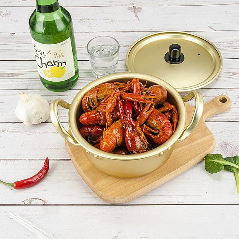 Olla dorada para Fideos, tallarines coreanos para Ramen, olla de sopa de aluminio con tapa, fideos, leche, huevo, sopa, herramientas de cocina, olla rápida✈✈✈✈✈
