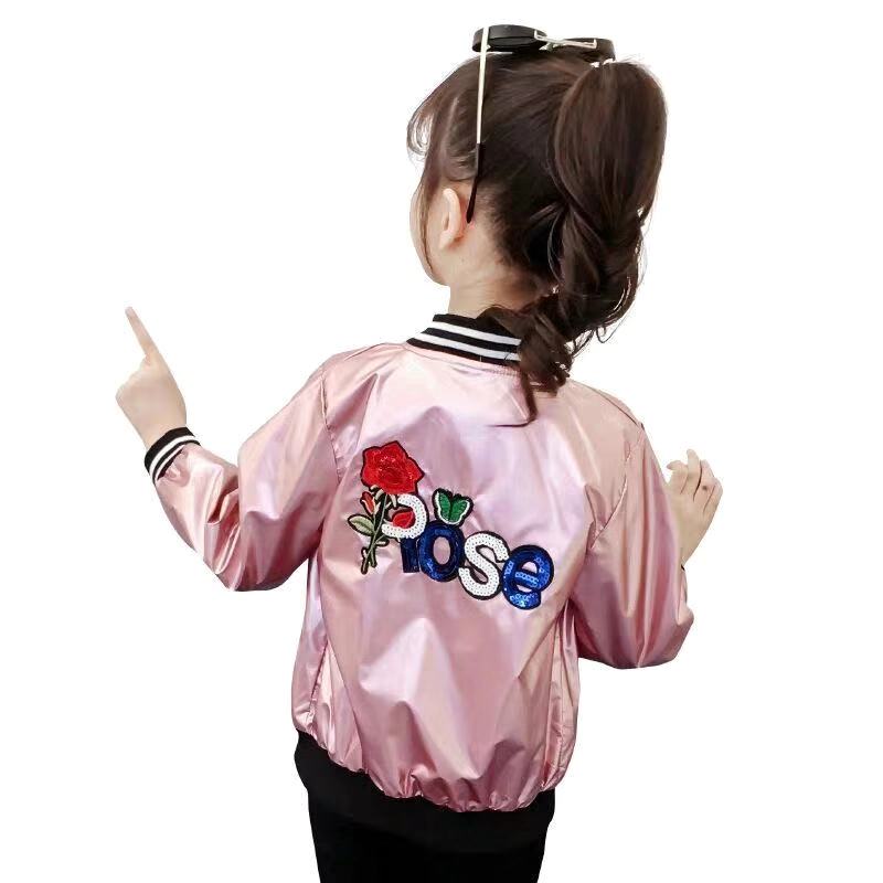 Teeny Meisjes Pu Shiny Bomber Jas Lente Herfst Geborduurde Baseball Jas Meisje Kinderen Bovenkleding Tops Outfits Windjack Jas