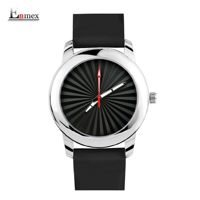 Enmex-stijl polshorloge gloden stereo zonnepatroon siliconen band lichtgevend kort quartzhorloge