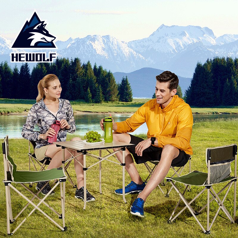 Hewolf Outdoor Opvouwbare Tafel En Stoel 5 Stuk Set Aluminium Legering Vissen Draagbare Opslag Stoel Camping Tafel set