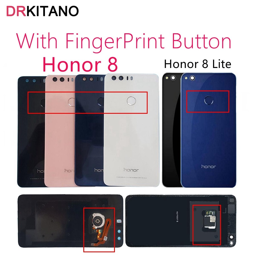 Für Huawei Honor 8 Batterie Abdeckung Zurück Glas Panel Hinten Tür Gehäuse Fall Für Honor 8 Lite Batterie Abdeckung + fingerPrint Taste