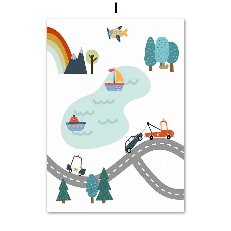 Moderne Nordic Stijl Canvas Print Schilderij Poster Cartoon Auto Letter Nummer Kinderen Muur Foto Art Studio Kinderkamer Home Decor: Zilver / 16X24